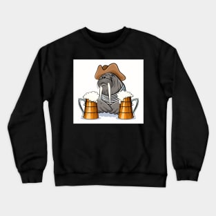 Humorous illustration of walrus with mugs full of beer. Crewneck Sweatshirt